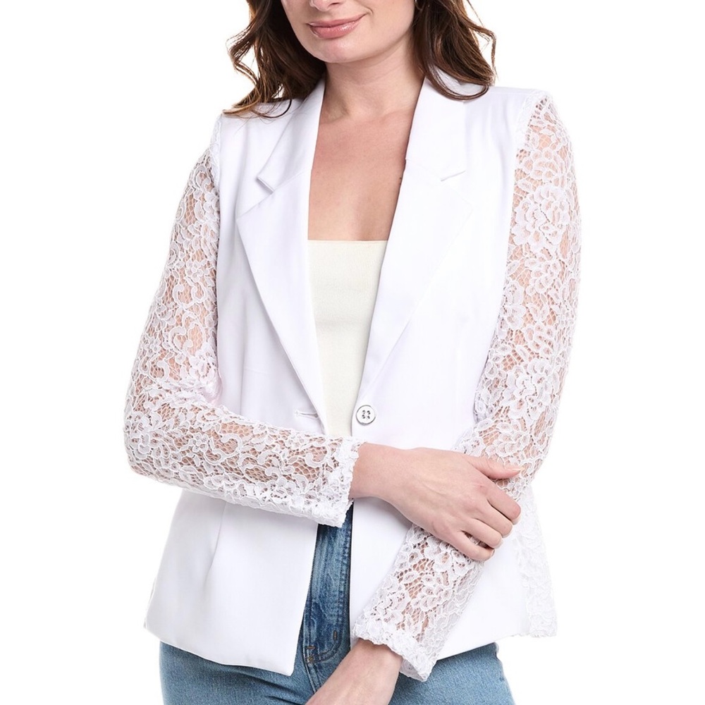 Nanette Lepore White Lace Sleeve Blazer